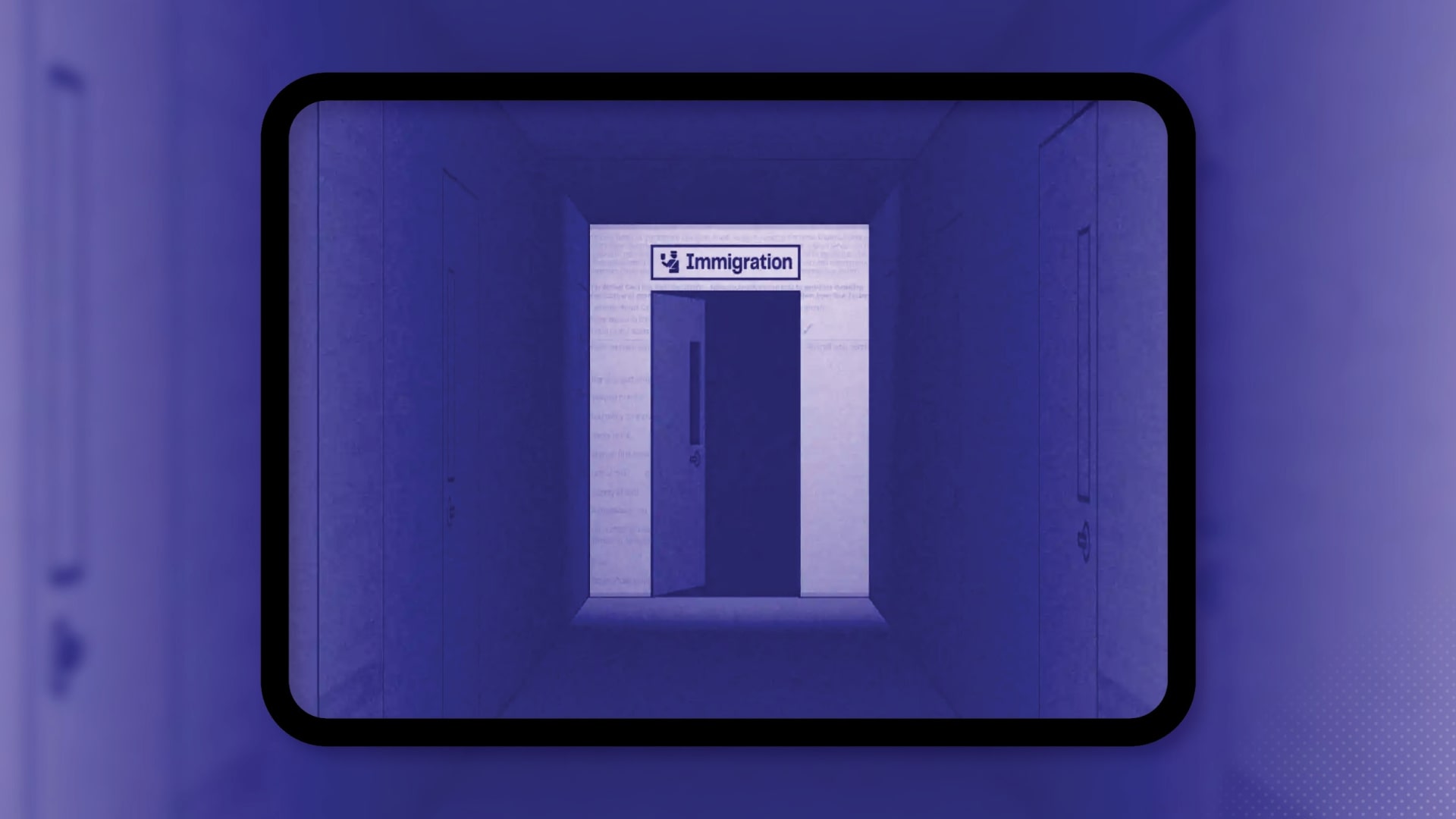 Still from Entry Denied displayed on tablet