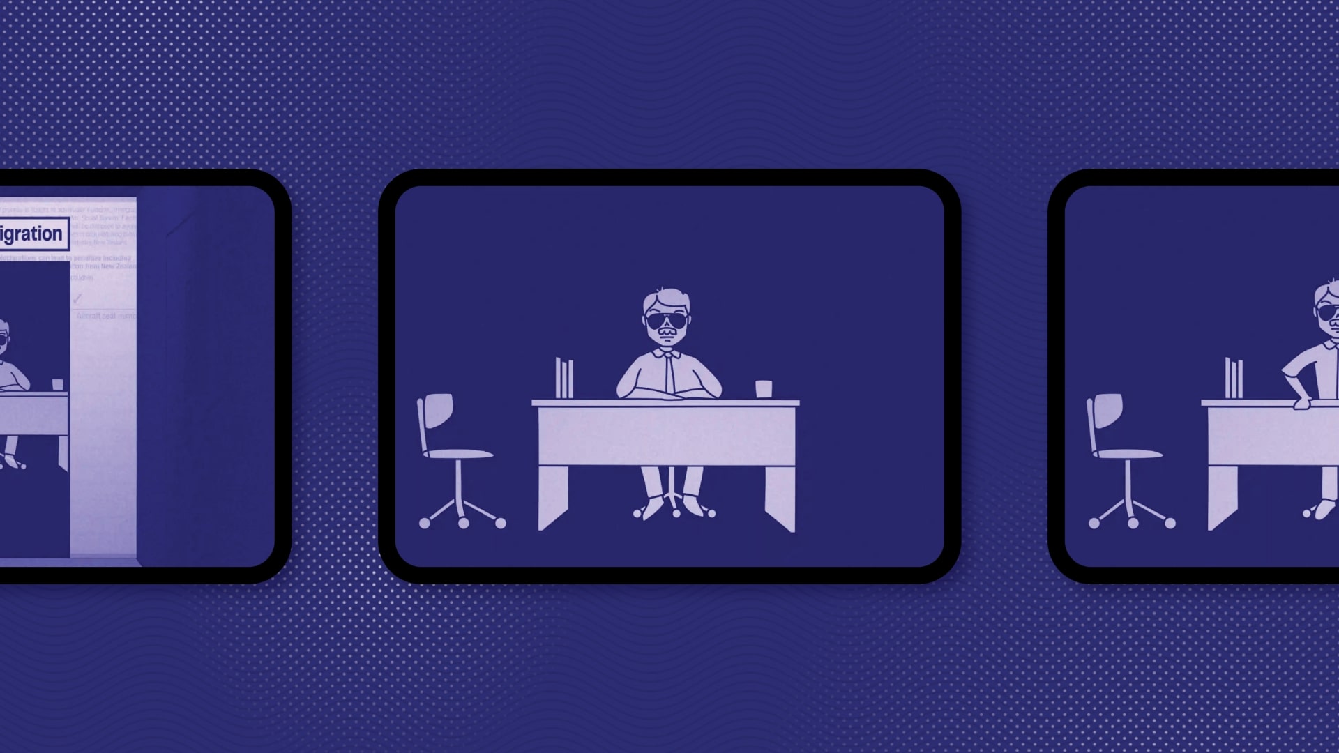 Stills from Entry Denied displayed on tablets