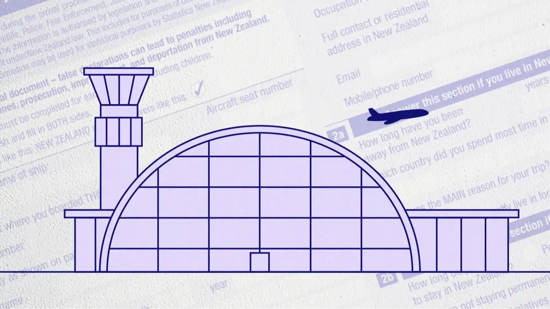 Still from Entry Denied. Shot of plane flying away from airport terminal
